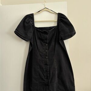 Western Black Denim Puff Sleeve Dress